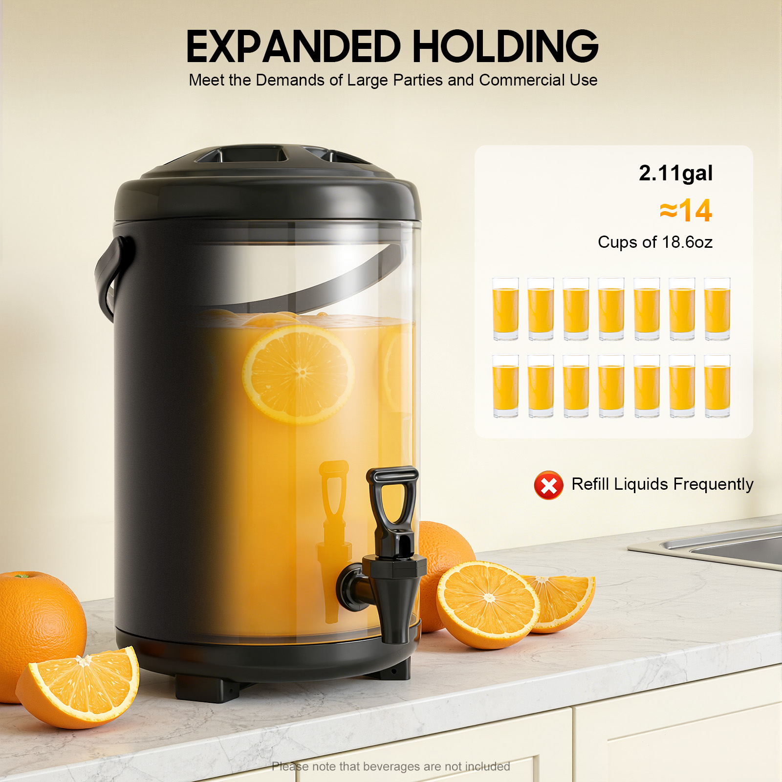 Cold Drink Dispenser - 10L Thermische Vat zonder Temperatuurmeter, RVS